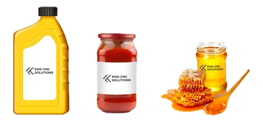 Typische Produkte und Gebinde für Kolben-Flüssigkeitsabfüllmaschine mit digitaler Füllmengeneingabe