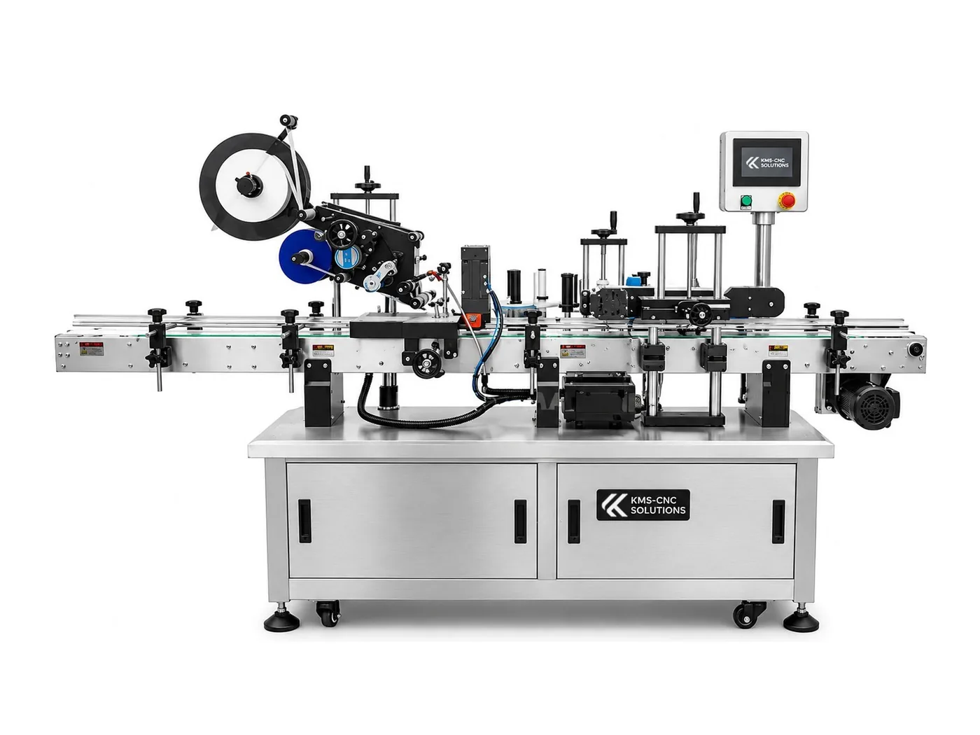 Dreiseitige Etikettiermaschine – Etiketten auf drei Seiten flacher und rechteckiger Produkte wie Schachteln, Dosen und Beutel