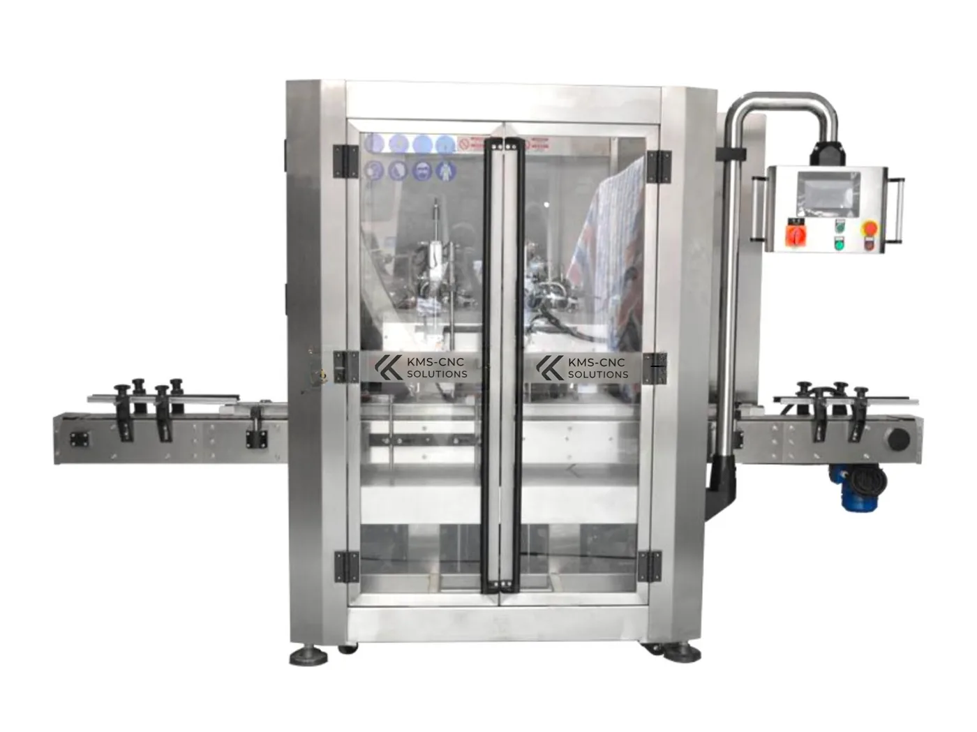 Flüssigkeitsabfüllmaschine mit Führungskolben – Mitlaufende Füllköpfe folgen den Flaschen beim Abfüllen viskoser Produkte