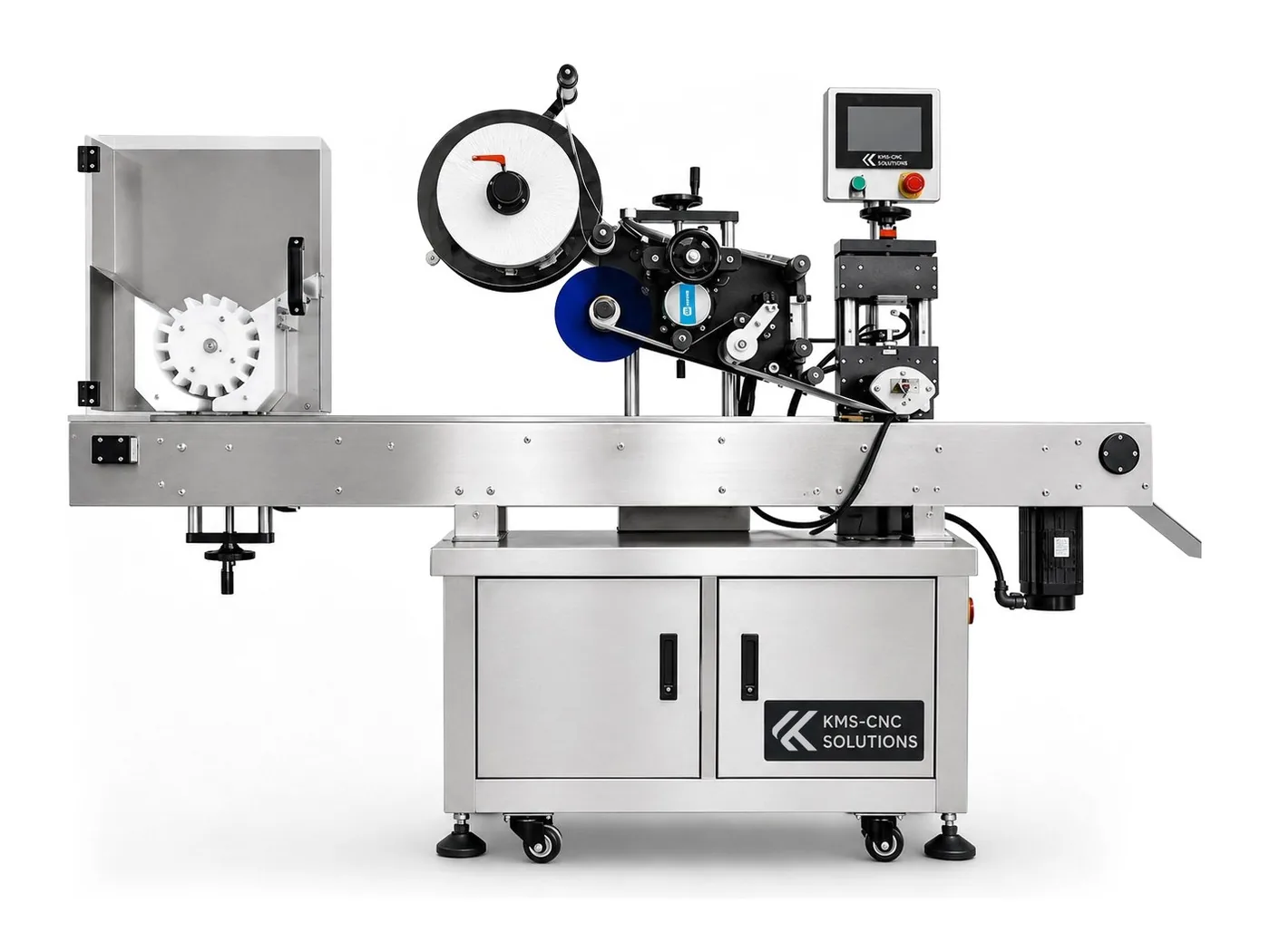 Horizontale Etikettiermaschine – Etikettiert liegend zugeführte Ampullen, Fläschchen, Tuben und Stifte, Servomotorantrieb