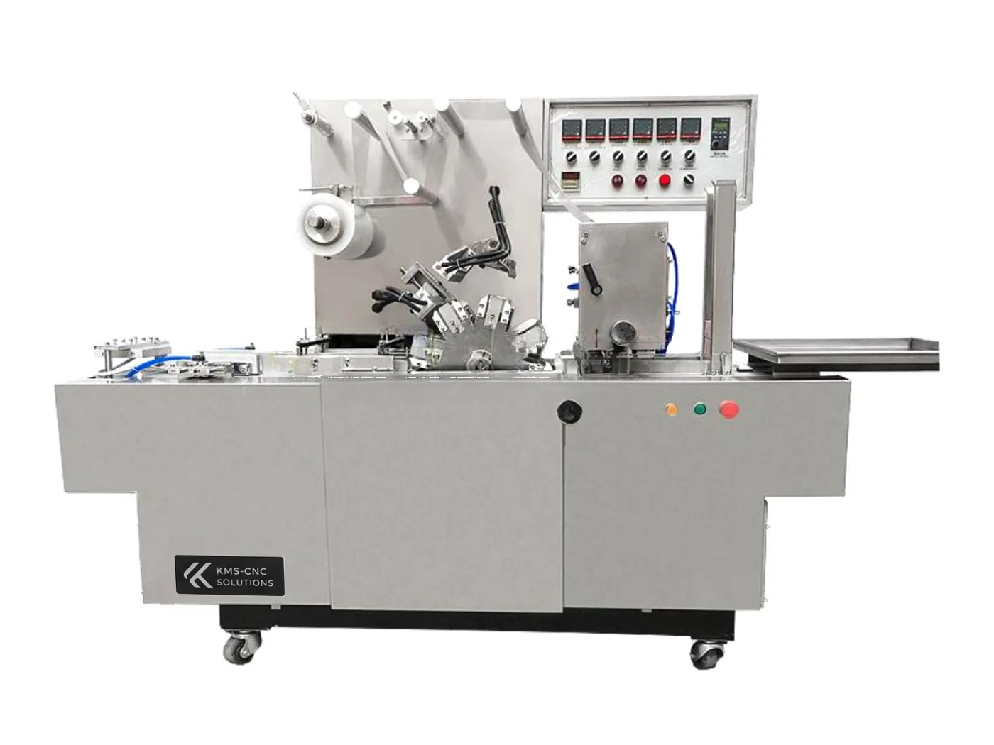 Kompakte Verpackungsmaschine mit transparenter Folie – Folieneinschlag von Schachteln, z. B. für Kosmetik, Arzneimittel, Kekse und Papierblöcke